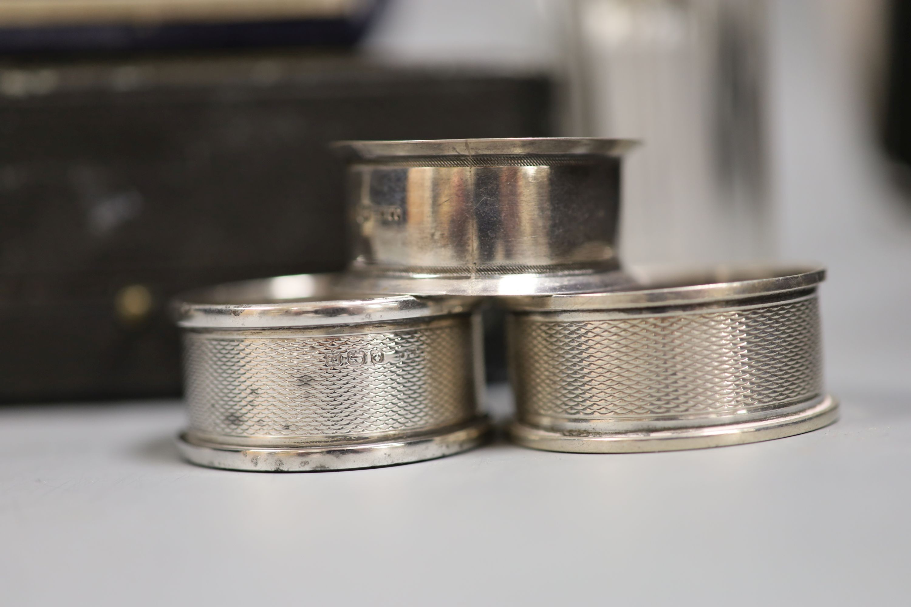 A group of small silver including christening set, napkin rings, scent bottles, etc.